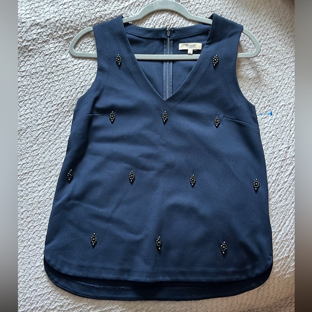 Madewell Navy Blue Embellished Top